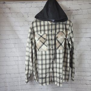 Boohoo MAN, Flannel Check Hooded Overshirt, Men's XL, New With Tags
